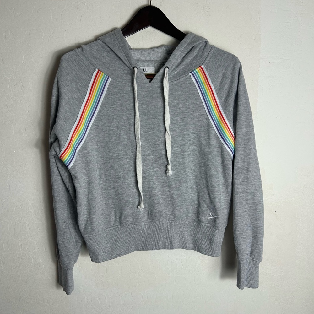 Gray Hoodie with Rainbow Stripe Accents